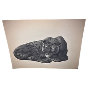 1930 Art Deco Engraving "Tiger" by George Lucien Guyot – Signed