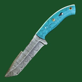 Turquoise Resin Grip Hand Forged Damascus Knife