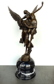 Sign. Bronze Gloria victim signed sculpture with marble base
