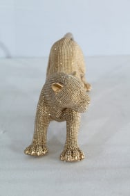 Elegant Gold Resin Panther Statue in Stretching Pose 15″ x 4″ x 6″H