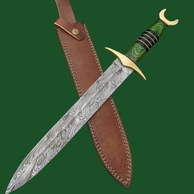 Green Wood Grip Damascus Hand Forged Dagger Knife