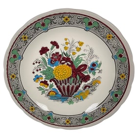 Large Vintage Handcrafted Floral Faience Plate by Boch Holland