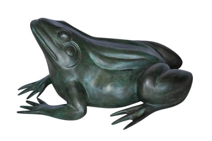 Croaking Frog Bronze Statue in Green Patina Fountain Size: 15″ x 10″ x 7″H