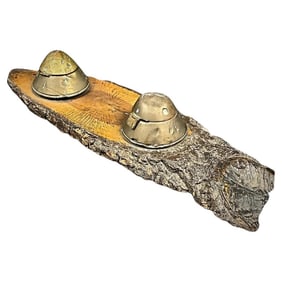 Antique WWI Inkwell with German Flare Shell Heads on Wooden Base