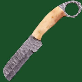 Custom Fixed-Blade Damascus Knife Camel Bone Grip