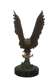 Eagle Catching His Prey from Water Bronze Statue – Size: 14″L x 13″W x 26″H.