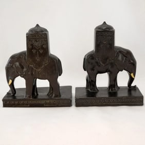 Pair Ronson Howdah Elephant Bookends 1923