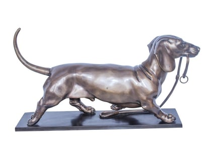 Detailed Dachshund Dog Walking Bronze Statue Mounted on Marble 29″ x 8″ x 15″H