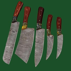 Wood Acrylic Handle Damascus Knives Kitchen Set