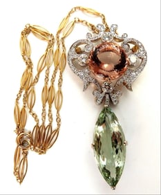 GIA Certified 16.31 Morganite & 26.30 Green Amethyst Diamonds Necklace 12245**