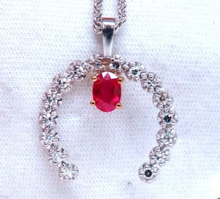 Horseshoe Natural Ruby Diamond Necklace 14kt gold **