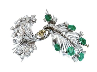 Platinum Estate Natural GIA Certified Fancy Diamond Emerald Pin Ref 12343
