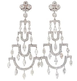 Step Tier Extra Wide Long Chandelier Class Deco Dangle Earrings 18kt Ref 12319
