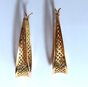 Elongated Mesh Lever Clip Hoop Earrings 14kt gold +