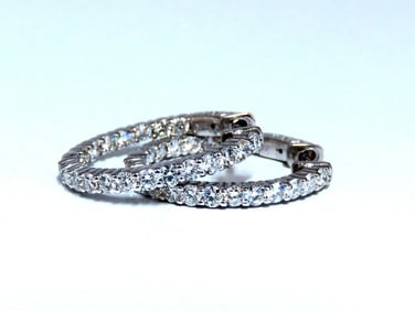 2.20ct Natural Diamond Hoop Earrings 14kt White Gold -1inch +