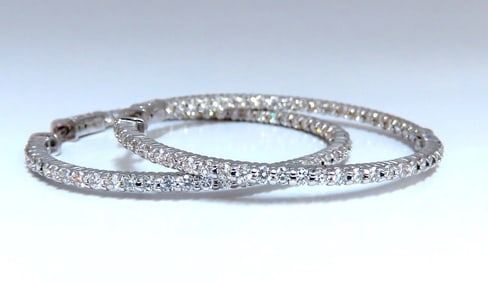 2.68ct Natural Round Diamond hoop earrings 14kt 1.7 inch single share prong +