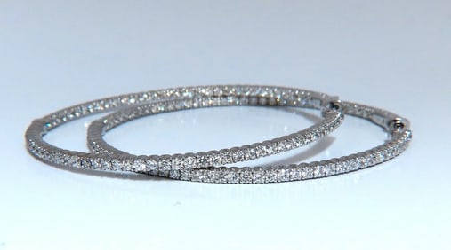 4.07ct Natural round brilliant in/out diamond hoop earrings 14 Karat 2.2 Inch+