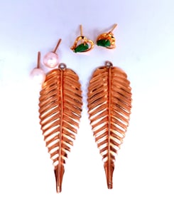 Interchangeable Leaf Pearl Jade Jacket Stud Earrings 14kt 12606