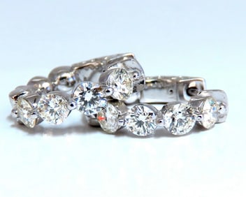 1.30ct Natural Round Diamond hoop earrings 14kt 16mm single share prong+