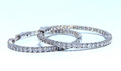 1.60ct Natural Round Diamond hoop earrings 14kt 30mm +