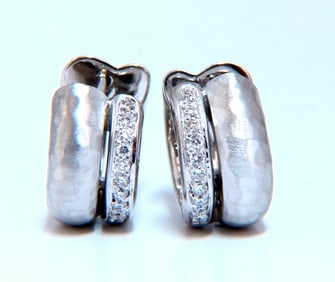 .33ct Natural Diamonds Huggie Hoop Earrings 18kt Gold Hammered Deco +