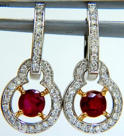 2.40CT NATURAL FINE GEM RED RUBY DIAMOND EARRINGS DANGLE HOOP 14KT++