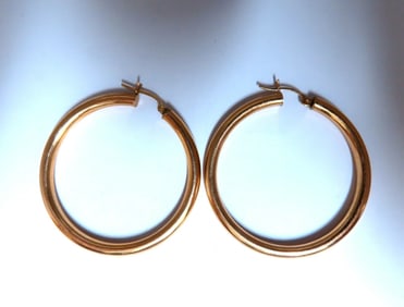 14Kt Gold Hoop Earrings Tubular Plain 1.85 inch diameter +