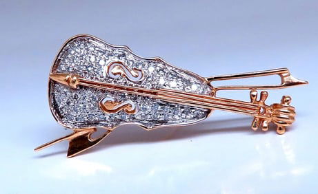 .60ct natural diamond Cello Violin Pin 14kt Gold