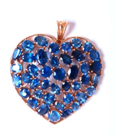 20ct Natural Sapphires Cocktail Heart Large Size Pendant 18kt 12542 **