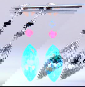 40ct Natural Blue Topaz Dangle Earrings 14kt 12502