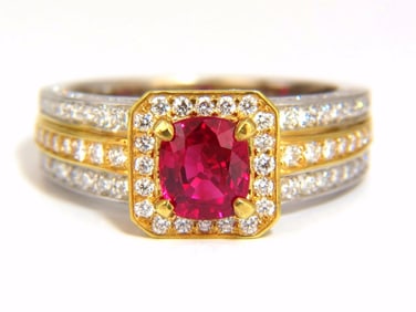 GIA Burma Pigeon Blood 1.14ct vivid red ruby diamonds ring 14kt