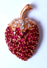 4.53ct Natural Ruby Diamond Strawberry Pendant Charm 14kt Gold 3D Statement **