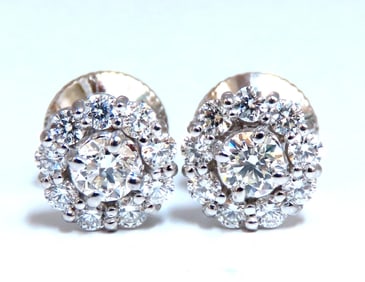1ct. natural round diamond cluster earrings 14 karat