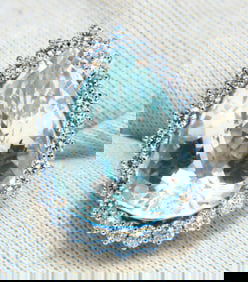 GIA Certified 29.31ct Natural Pear Shaped Aquamarine Diamonds Ring 14kt 12399