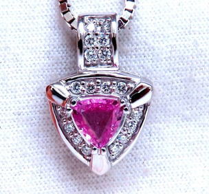 .76ct natural Trillion shaped sapphire diamonds pendant 14kt **