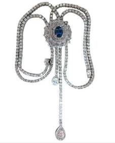 Cluster Bolo Necklace Sapphire Diamonds 18kt Gold GIA Certified 17.30ct 12349**