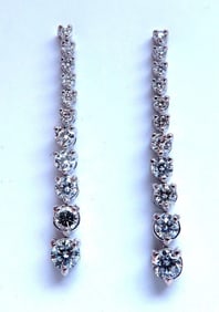 2.44ct Natural Round Diamonds Dangle Earrings 14kt Gold Long 1.5 Inch