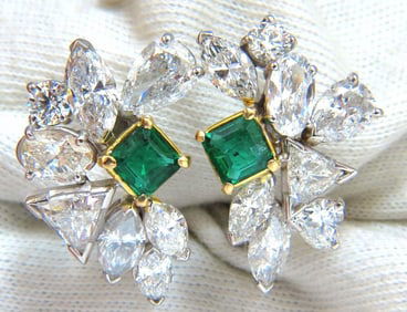 10.90ct Natural Emerald Diamond Crescent Cocktail Earrings Ref 12317