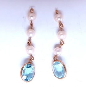 4ct Natural Blue Topaz Dangle Earrings 14kt 65554