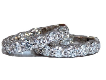 3.02ct Natural Round Diamond hoop earrings 14kt 22mm button & share prong +