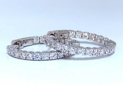1.62ct Natural Round Diamond hoop earrings 14kt 25mm +