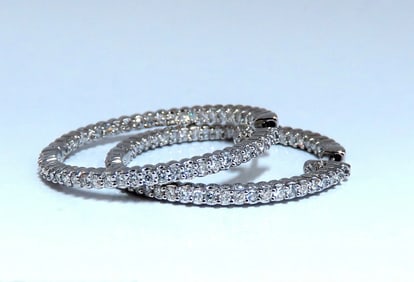 1.50ct Natural Diamond Hoop Earrings 14kt White Gold 1.35inch +