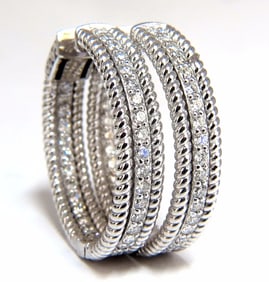 1.75ct natural diamond hoop earrings 14kt g/vs Barley Rope Twist 3D & Button++