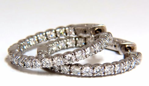 1.55ct natural round brilliant in/out diamond hoop earrings 14kt g/vs 1 inch++