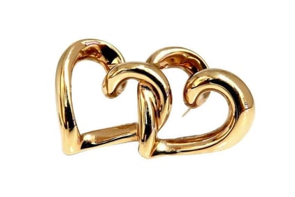 Double Interlocking Hearts Pin 14 Karat Gold 12595