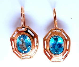 5.00ct Natural Blue Topaz Euro Wire Earrings 14kt Gold