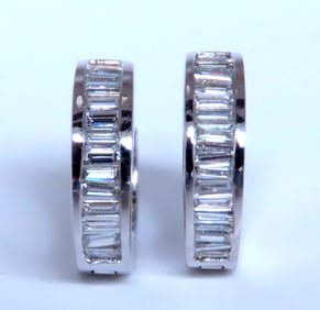 1.35ct Natural Baguette Diamond Hoop Earrings 14KT 12528