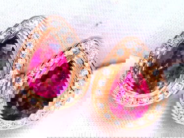 5.40ct Natural Pink Tourmaline Diamonds Earrings 14kt