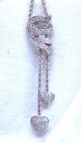 .90ct Natural Diamonds Dangle Hearts & Spiral Statement Necklace 18kt Gold**