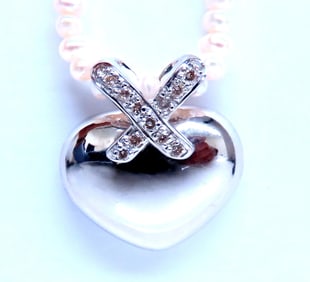 Heart Diamond Slide Pendant on Freshwater Pearls 14kt. .10ct 12408**